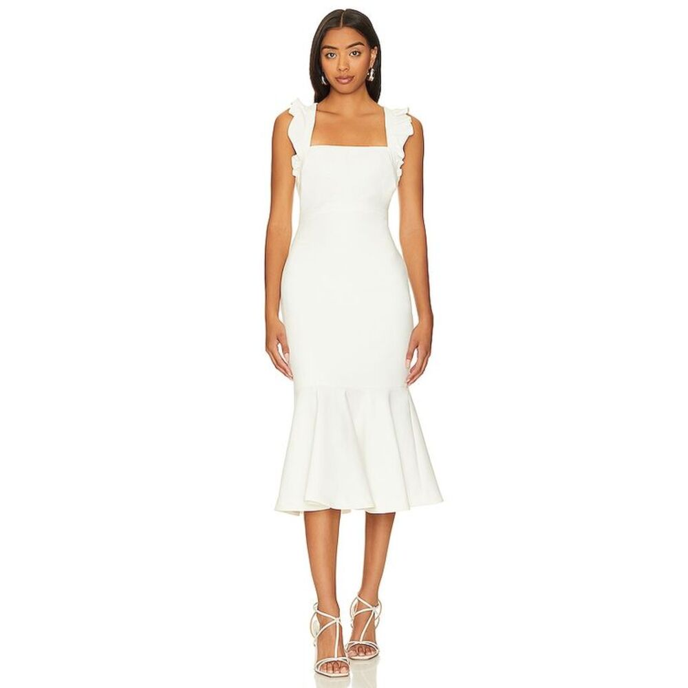 Likely White Ruffle Midi Dress